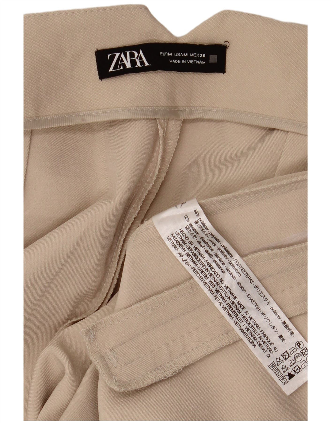Zara Pantalon court à jambe large pour femme Medium W28 L26 Beige Polyester