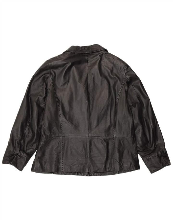 VINTAGE Womens 3 Button Leather Blazer Jacket UK 20 2XL Black Leather