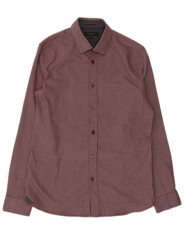 Ted Baker Chemise coupe classique pour homme Taille 3 Polyester géométrique bordeaux moyen
