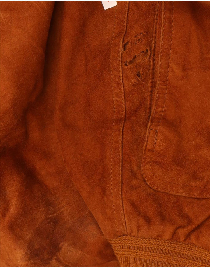 vintage Mens Suede Bomber Jacket IT 56 3XL Cuir Marron