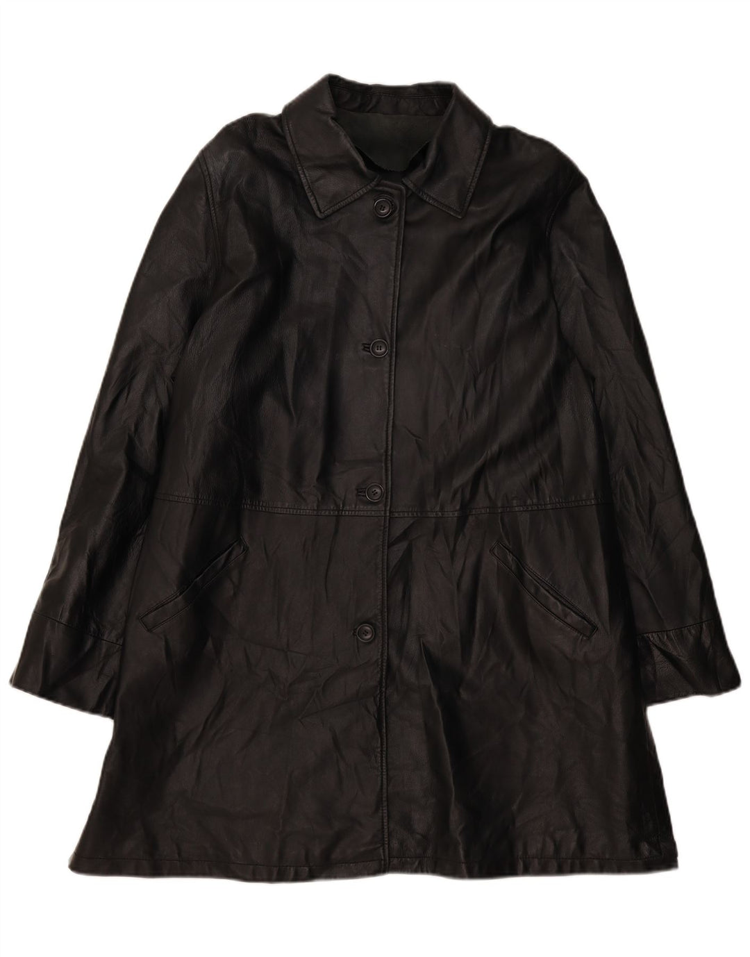 VINTAGE Manteau en cuir surdimensionné femme EU 46 XL Cuir noir