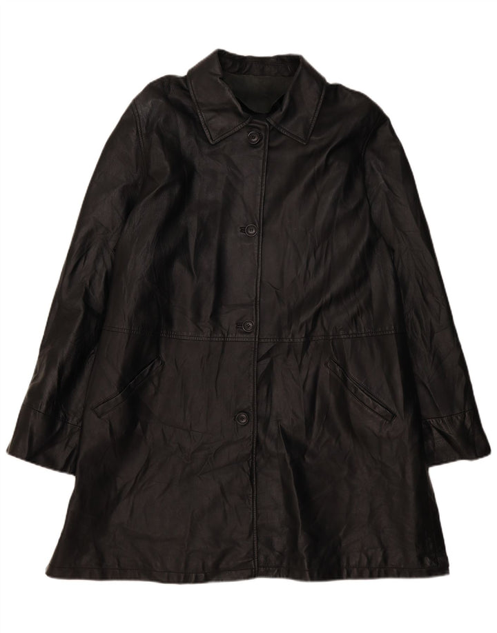 VINTAGE Manteau en cuir surdimensionné femme EU 46 XL Cuir noir