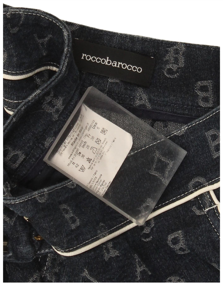 Roccobarocco Pantalon Capri Femme IT 42 Medium W28 L17 Bleu Marine Géométrique