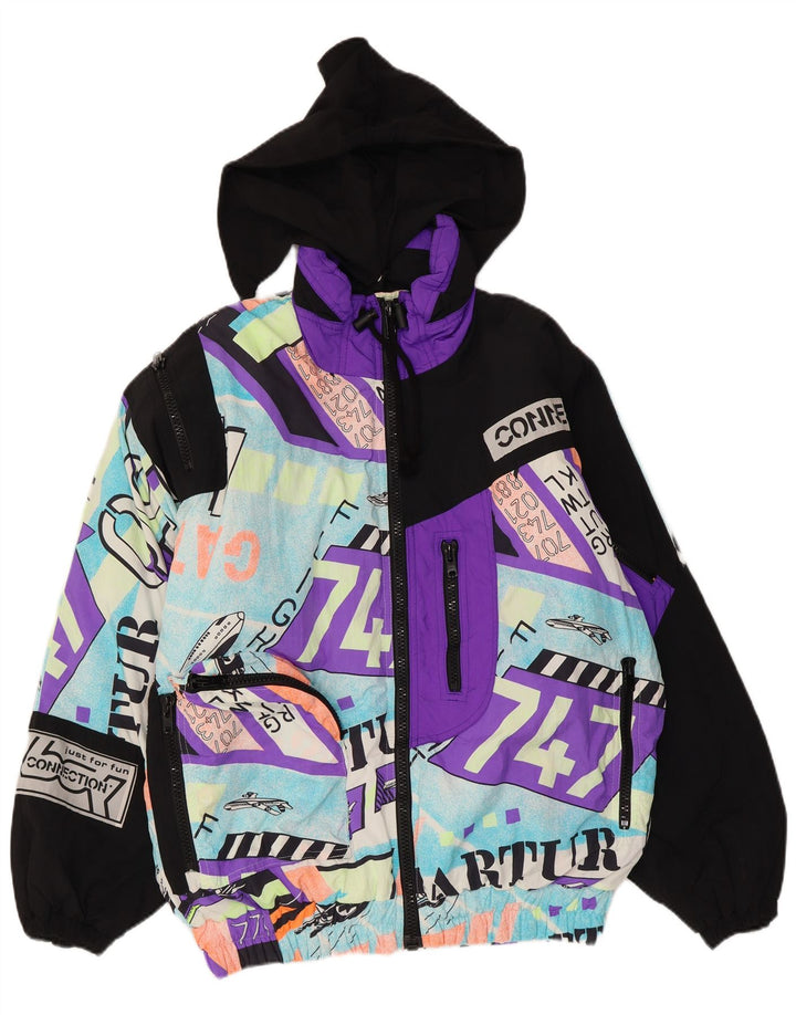 veste de ski à capuche graphique homme vintage UK 40 grand polyamide multicolore