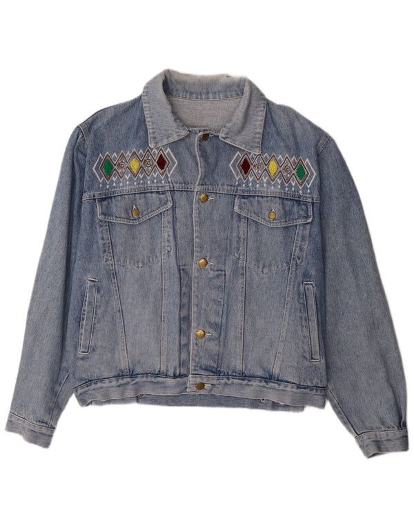 Cherokee Veste en jean graphique pour homme UK 40 Grand coton géométrique bleu