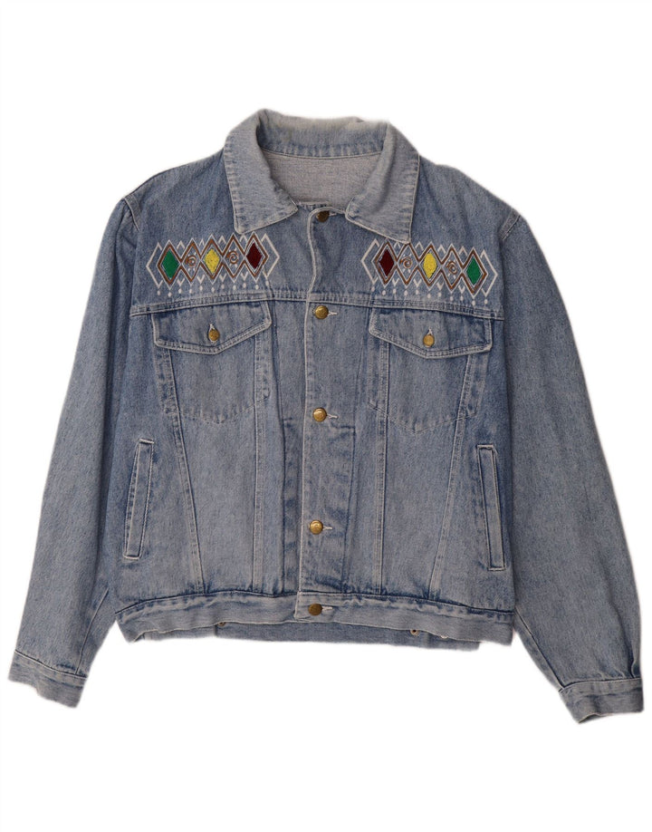 Cherokee Veste en jean graphique pour homme UK 40 Grand coton géométrique bleu