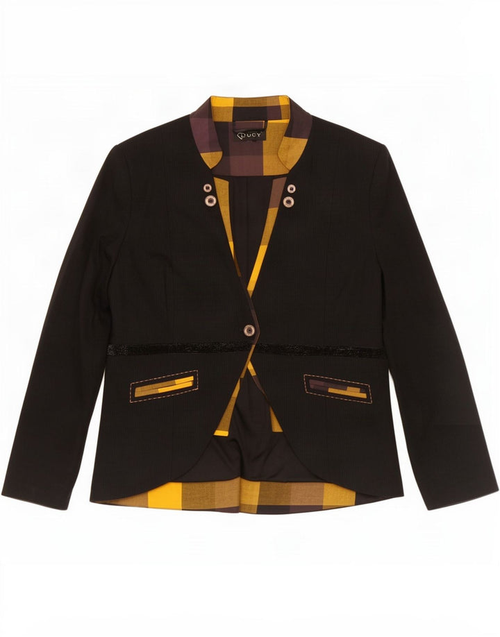 Lucy Veste blazer à 1 bouton pour femme UK 14 Noir moyen Colourblock