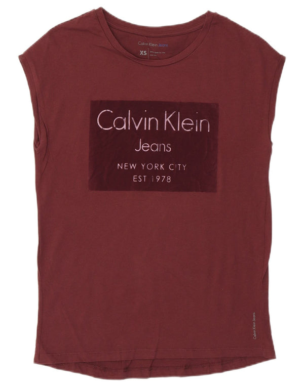Calvin Klein T-shirt graphique pour femme UK 6 XS Bordeaux