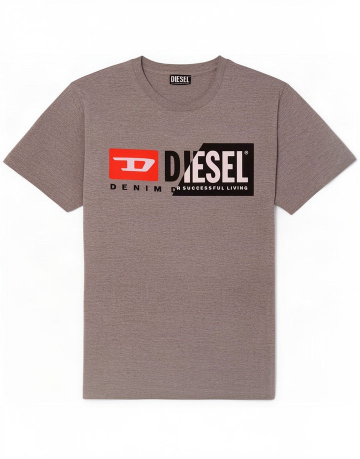 Diesel T-Shirt Graphique Homme Gris Moyen Moucheté Coton