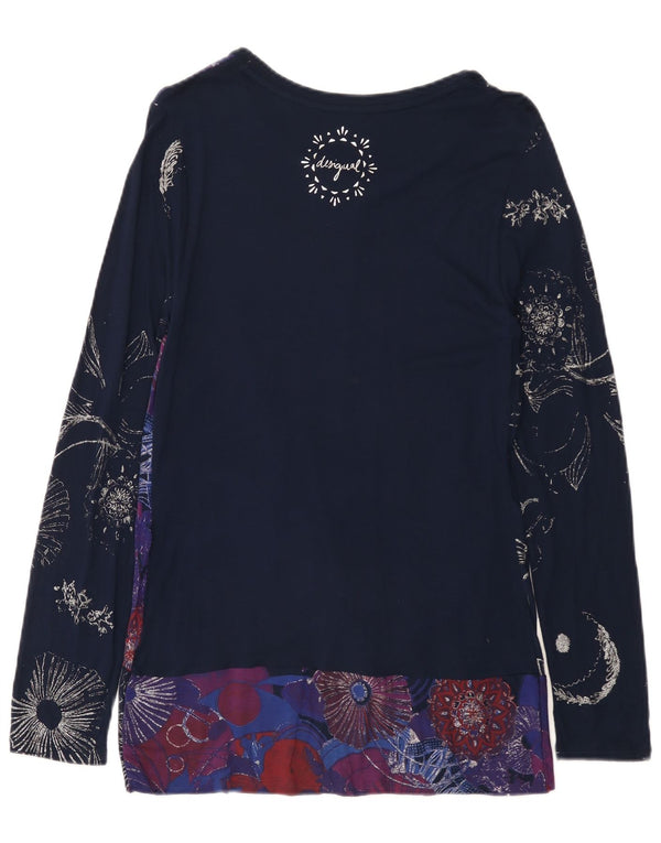 Desigual Tunique à manches longues pour femme UK 44 Large Bleu marine Floral Viscose