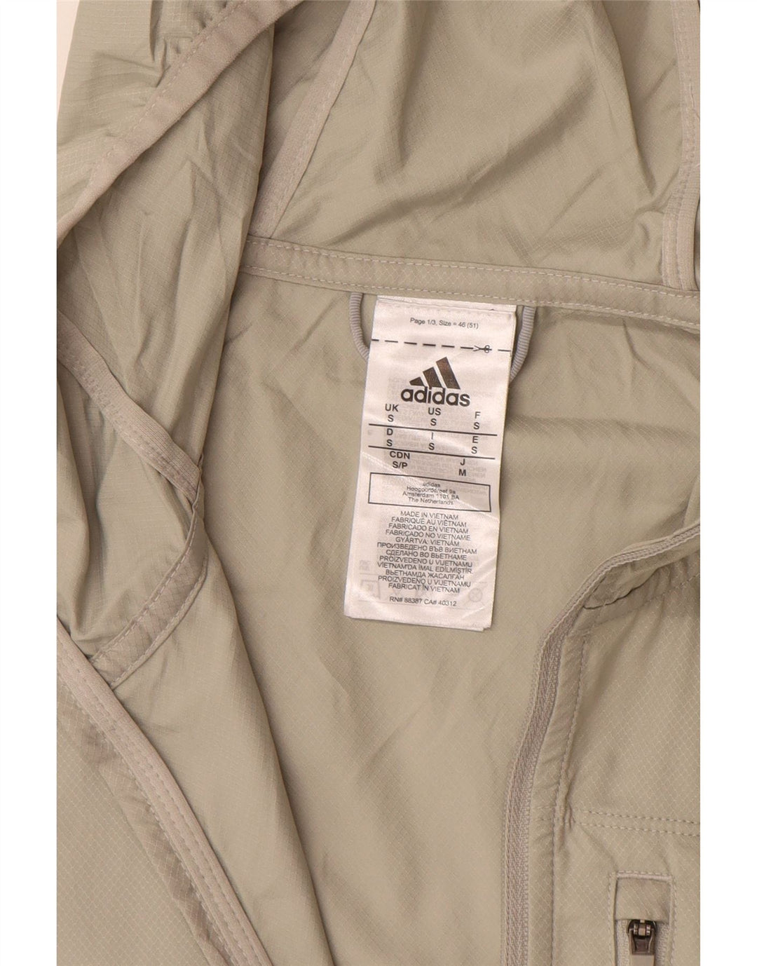 ADIDAS Veste de pluie à capuche pour homme UK 36 Petit Beige Colorblock Polyester