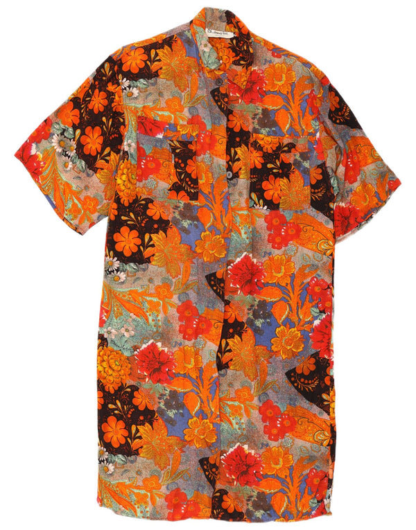 vintage Femmes Manches Courtes Robe Chemise UK 14 Moyen Multicolore Floral