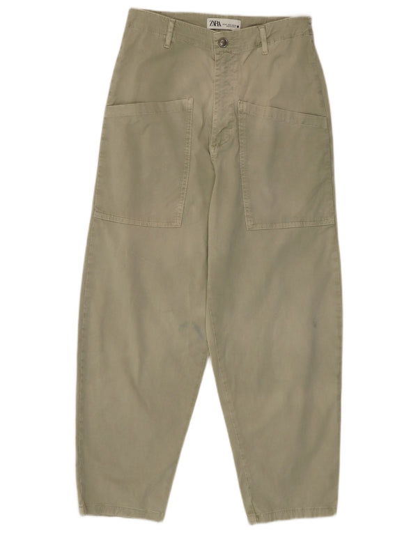 Zara Pantalon cargo taille haute coupe ample pour femme EU 34 XS W24 L24 Kaki