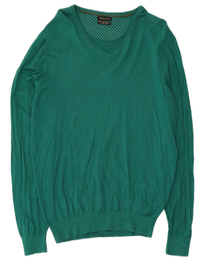 Massimo Dutti Pull col V pour homme en coton vert Taille L