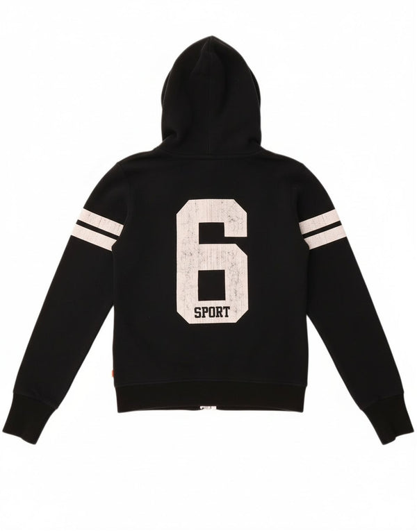 Superdry Pull à capuche zippé graphique pour femme UK 10 Petit coton noir