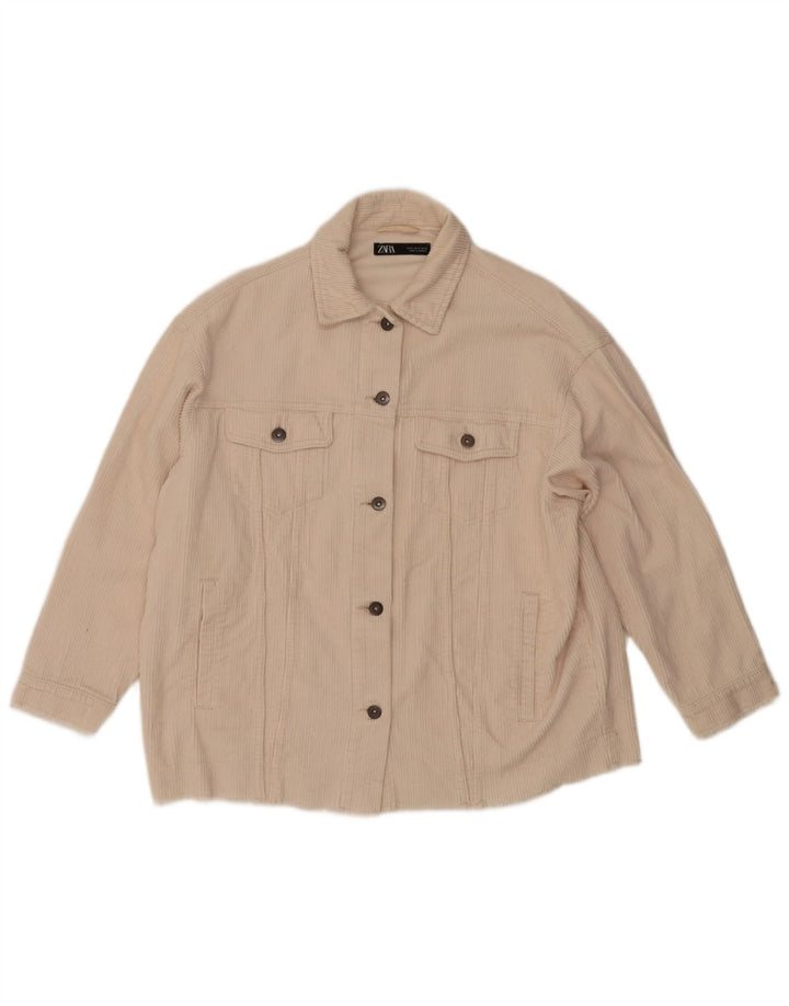 Zara Veste surdimensionnée en velours côtelé pour femme UK 10 Petit coton blanc cassé