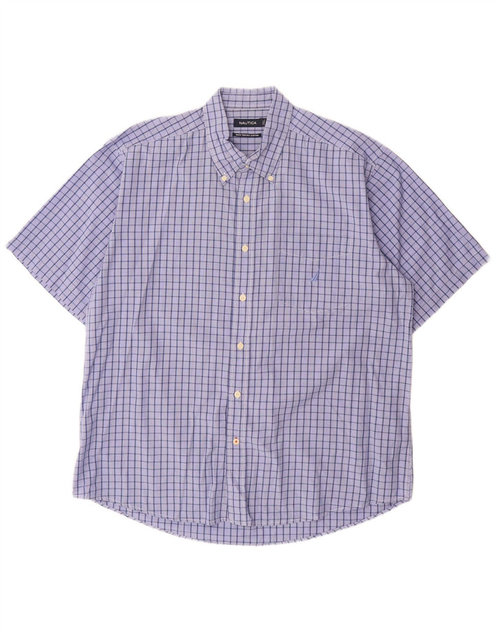Nautica Chemise à manches courtes pour homme XL en coton à carreaux bleu