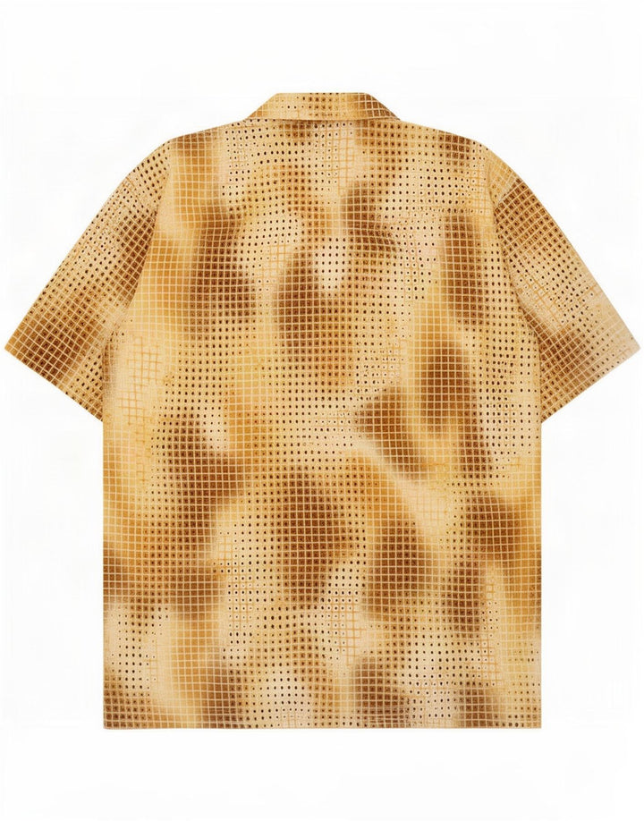 Chemise à motif abstrait vintage pour hommes, polyester tacheté marron moyen