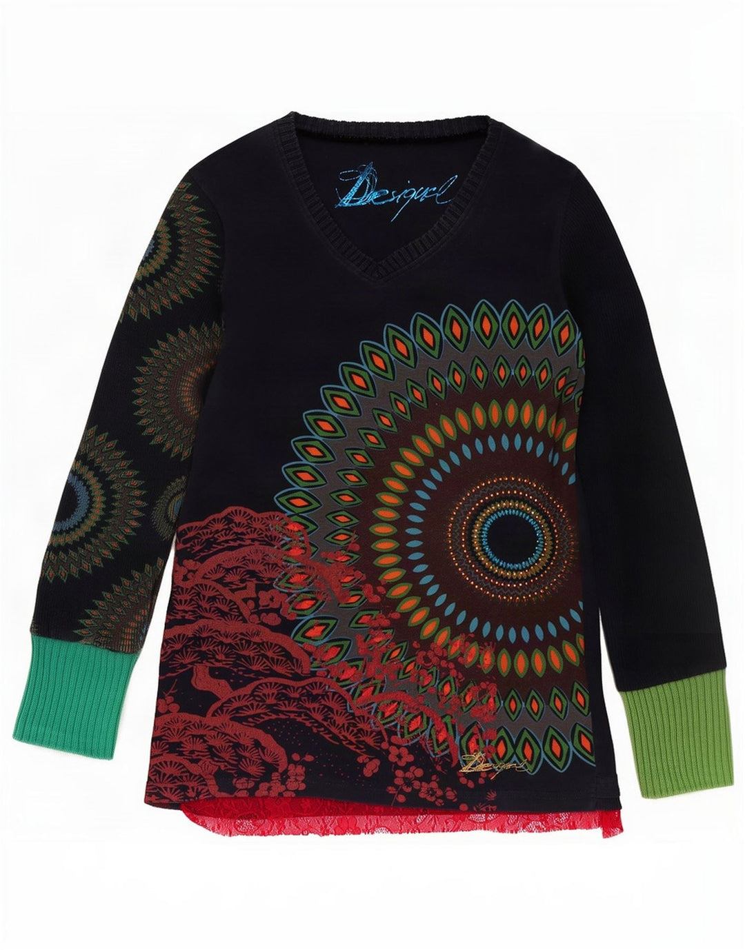 Desigual Womens Abstract Pattern Blouse Top UK 14 Large Bleu Marine Coton