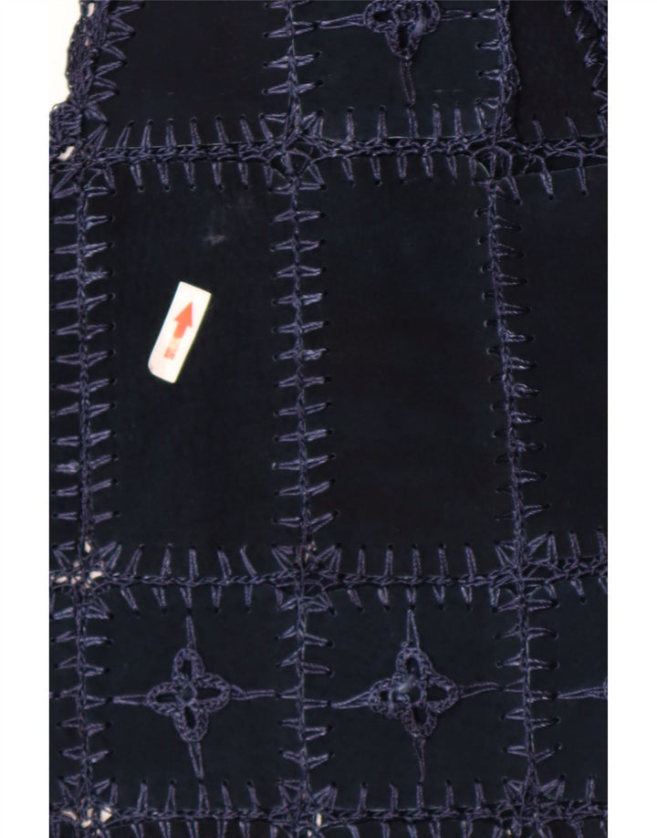 vintage Femme Daim Gilet UK 14 Moyen Bleu Marine Patchwork