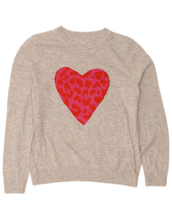 John Lewis Sweat-shirt graphique pour femme UK 12, gris moyen, cœur en coton