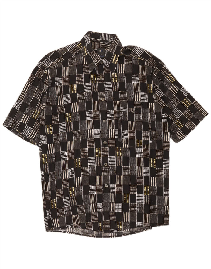 Casa Moda Chemise à manches courtes pour hommes Taille 40 Coton géométrique noir moyen
