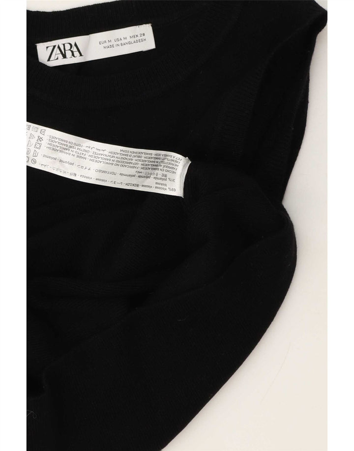 Zara Femmes Crop Débardeur UK 12 Moyen Noir Viscose