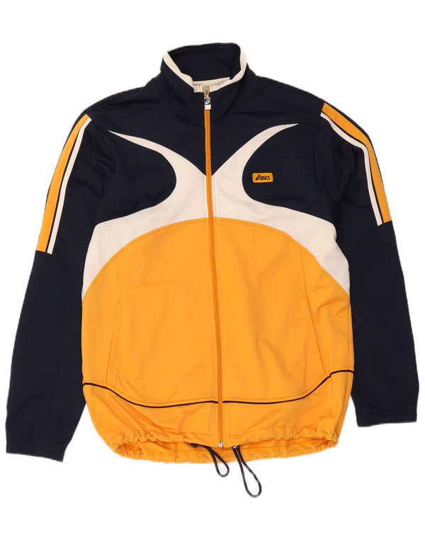 Asics Veste de survêtement pour homme Large Bleu Marine Colorblock Polyester