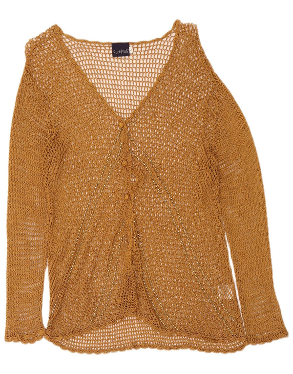 vintage Femmes Crochet Cardigan Pull UK 14 Grande Rayonne Beige