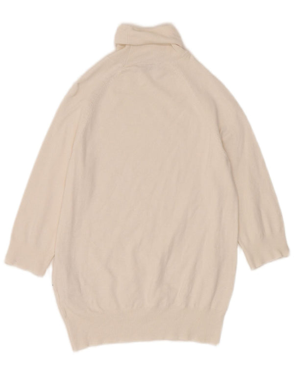 Zara Femme Pull à Manches 3/4 Col Roulé UK 8 Petit Blanc Cassé