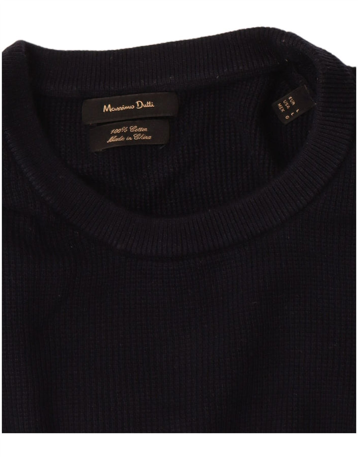 Massimo Dutti Pull à manches courtes et col rond pour homme Bleu marine Taille L