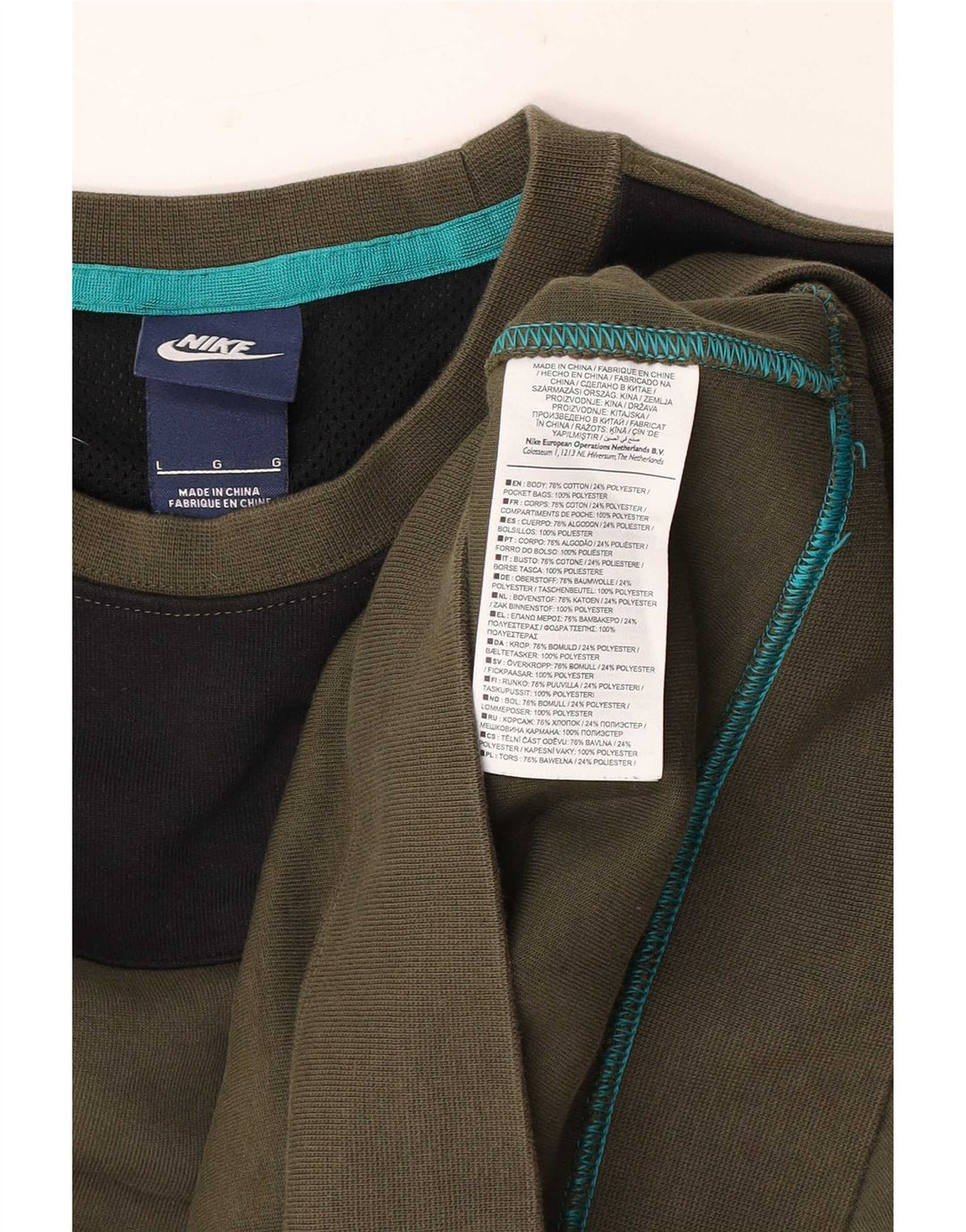 Nike Sweat-shirt pour homme en coton color block Kaki Large