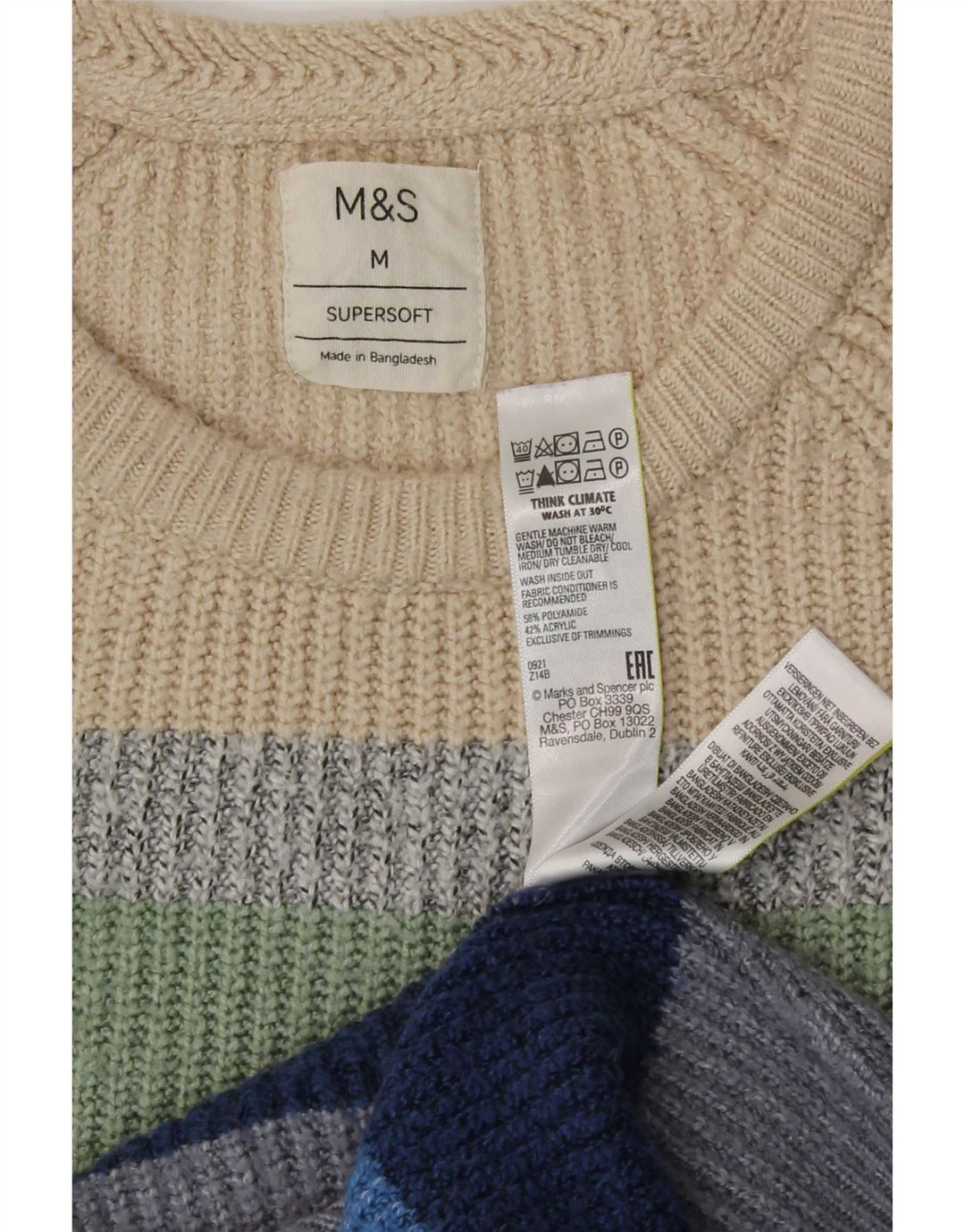 Marks & Spencer Pull Col Ras du Cou Homme Rayé Multicolore Moyen
