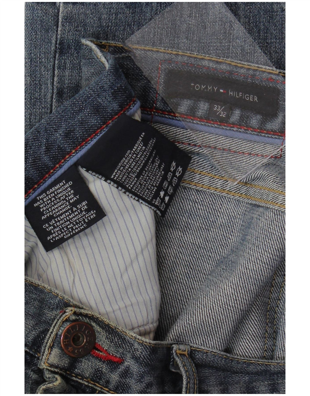 TOMMY HILFIGER Jean Droit Homme W33 L32 Bleu Coton