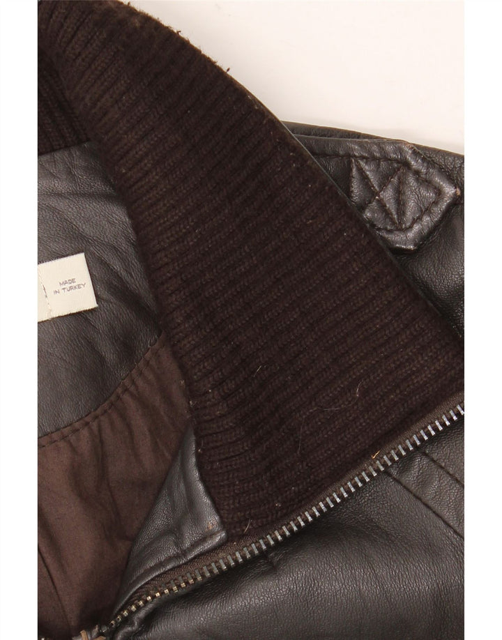 Zara Veste en cuir pour femme UK 10 Petit cuir marron