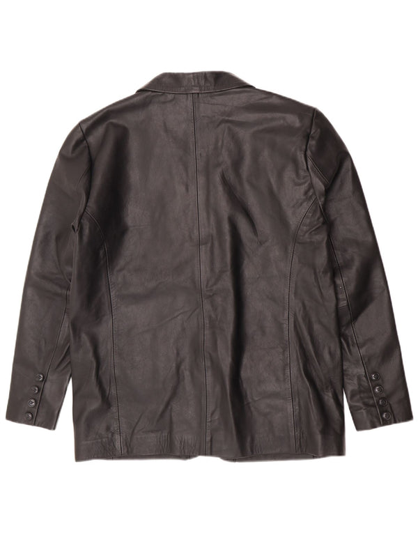 vintage Mens 2 Bouton Veste Blazer En Cuir UK 38 Cuir Noir Moyen