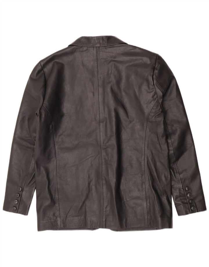 vintage Mens 2 Bouton Veste Blazer En Cuir UK 38 Cuir Noir Moyen