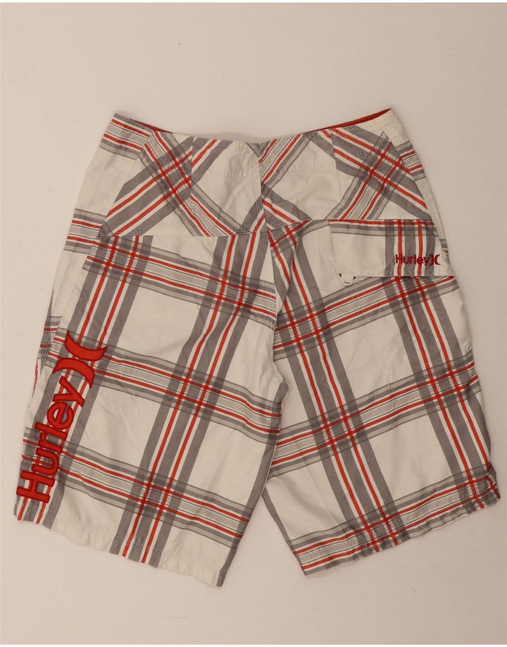 Hurley Short de bain graphique pour homme en polyester à carreaux blancs