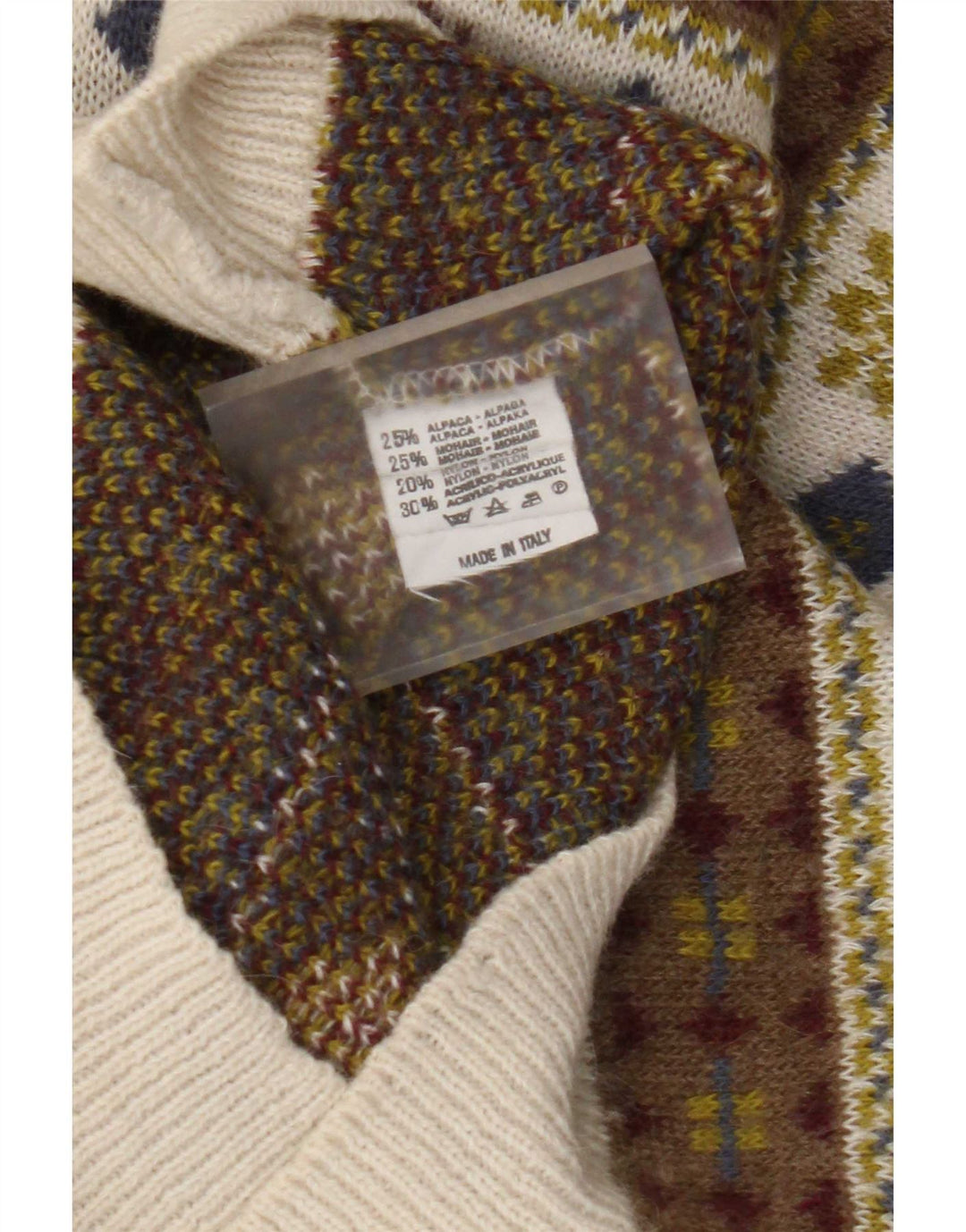 vintage Mens Polo Neck Jumper Sweater IT 50 Moyen Multicolore Rétro