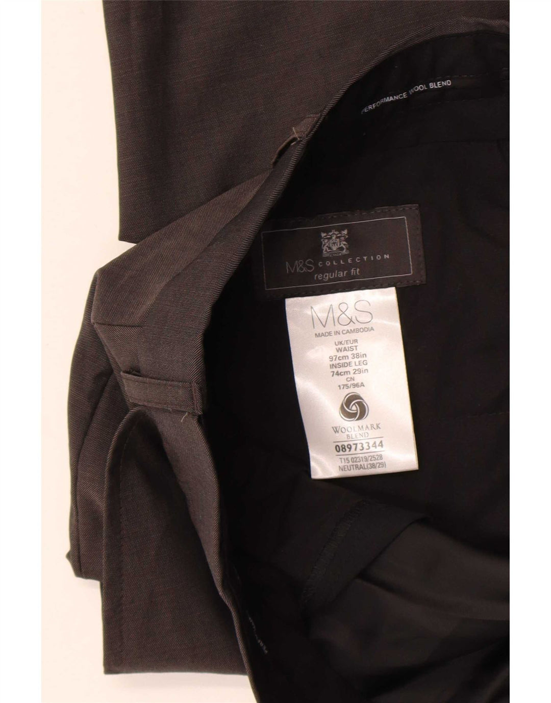 Marks & Spencer Pantalon de costume coupe classique pour homme W36 L29 laine marron