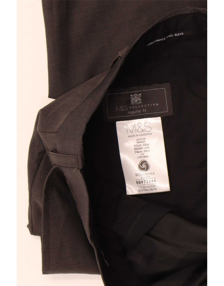 Marks & Spencer Pantalon de costume coupe classique pour homme W36 L29 laine marron