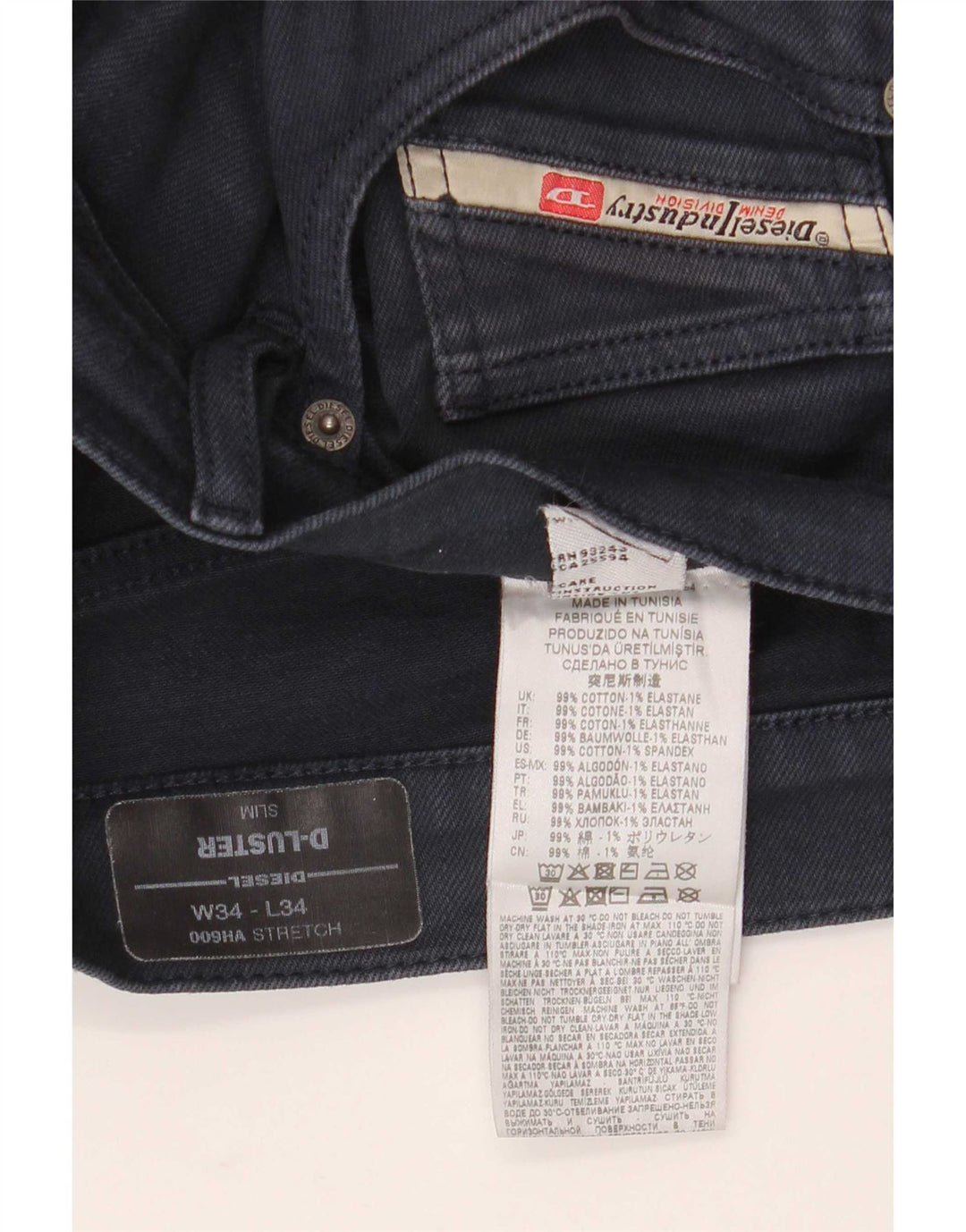 Diesel Jean D-Luster Slim W34 L34 Homme Bleu Marine Coton