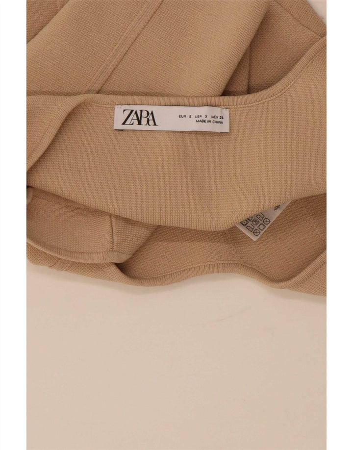 Zara Femmes Haut Court Sans Manches UK 8 Petit Nylon Beige