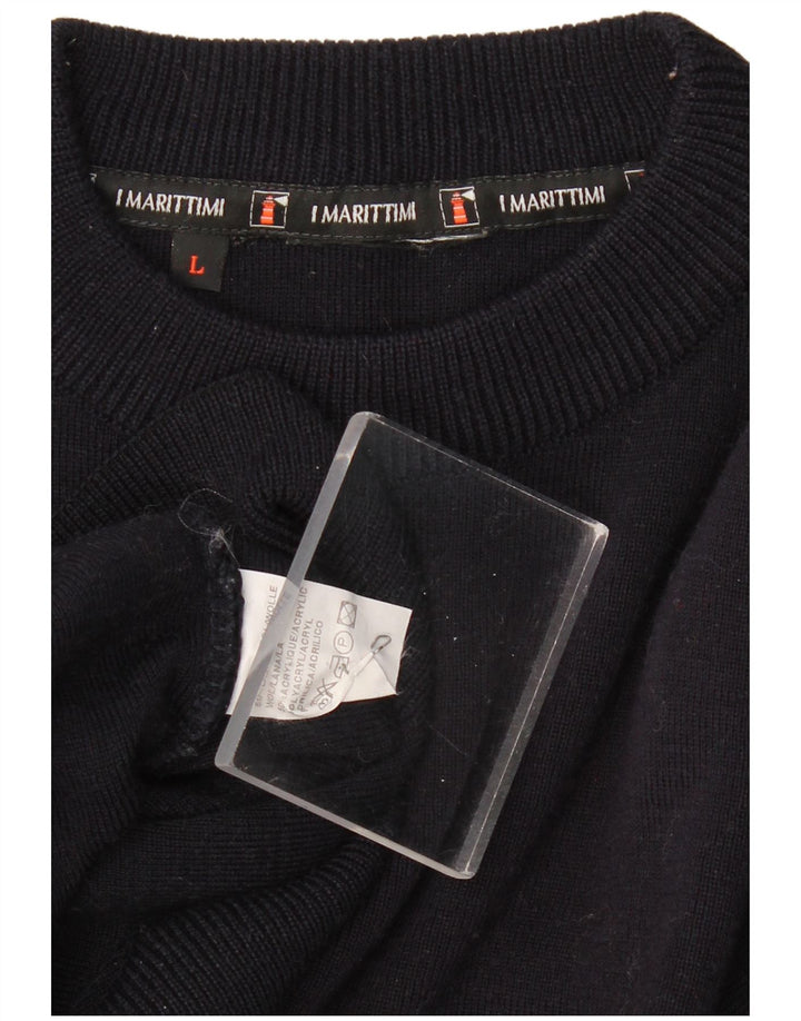 VINTAGE Homme Crew Neck Jumper Pull Grand Bleu Marine Coton