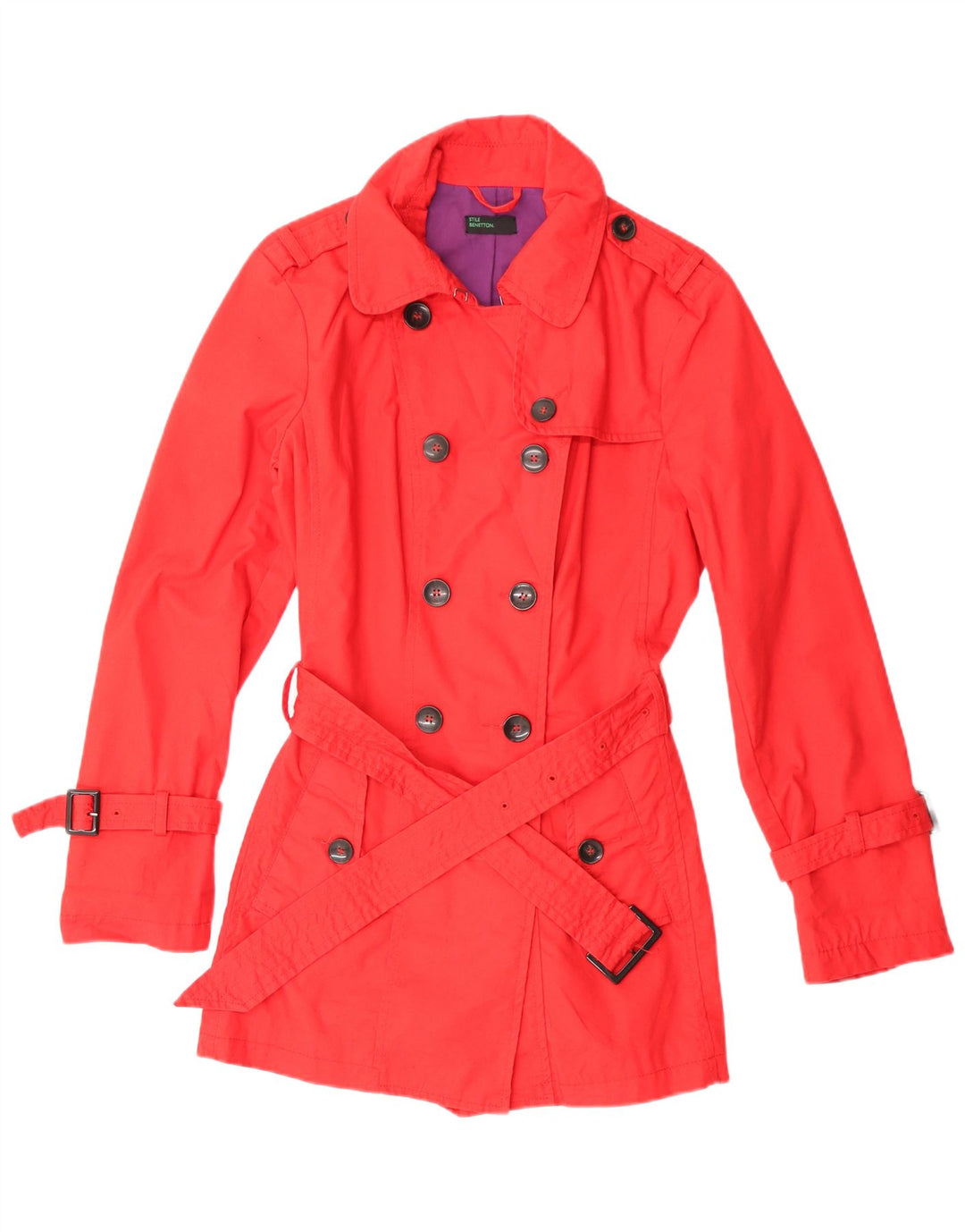 Benetton Trench Femme IT 44 Coton Rouge Moyen