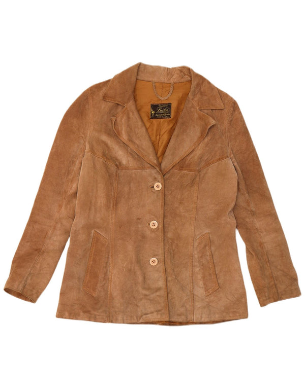 vintage Femme 3 Boutons Blazer En Daim Veste UK 12 Brun Moyen