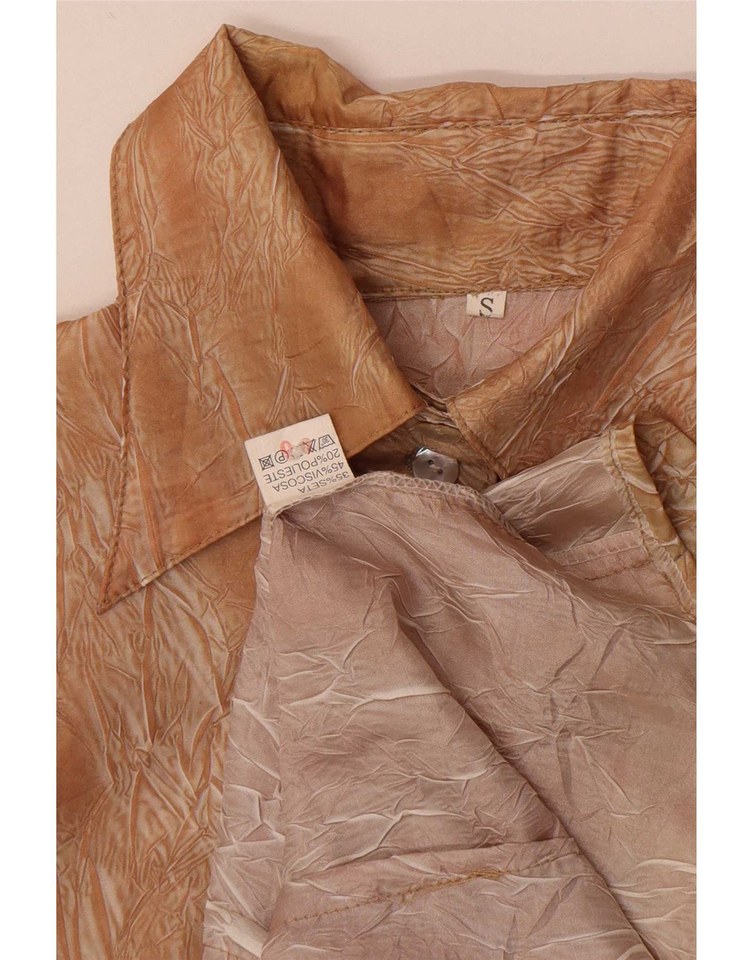 vintage Femmes Motif Abstrait 3/4 Manches Chemise Blouse UK 10 Petit Marron