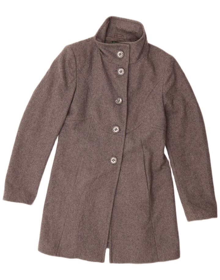 Benetton Pardessus Femme UK 12 Laine Gris Moyen