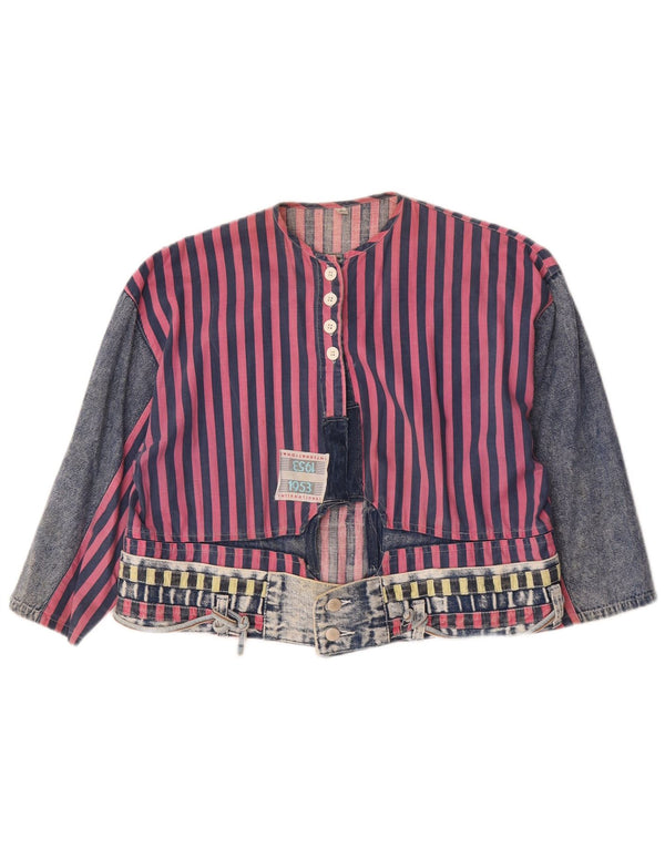 vintage Femme 3/4 Manches Cardigan Top EU 40/42 Moyen Bleu Marine Rayé