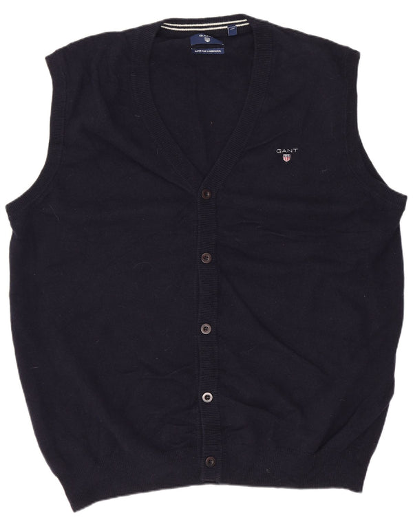 Gant Cardigan sans manches pour homme en laine d'agneau bleu marine 2XL